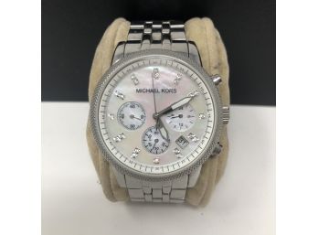 Michael Kors Stainless Steel Bracelet Watch With Mother Of Pearl Face - Chronograph