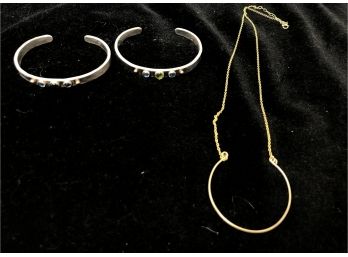 Sterling Bangles With Semi Precious Stones And GF Necklace