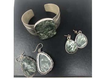 Matching Earrings And Cuff Bracelet With Sterling Silver