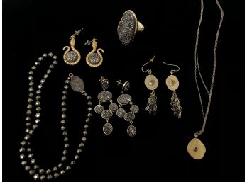 Pyrite Handmade Jewelry And 14K Necklace And Earrings