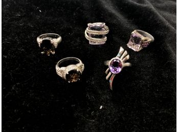 5 Oversized Dramatic Rings - Semi Precious Stones And  Sterling Silver