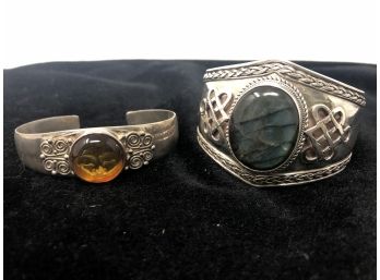 2 Sterling Cuff Bracelets, Intricate Detail And Gorgeous Color