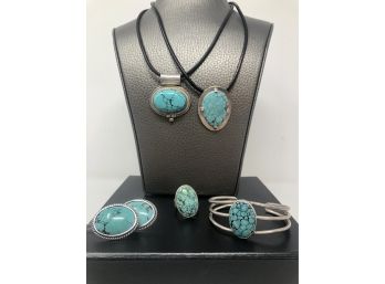 Large Turquoise Stones With Sterling Silver Pieces