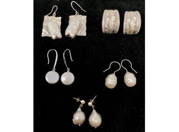 5 Pairs Of Earrings With 14K Gold And Sterling Silver Fresh Water Pearls