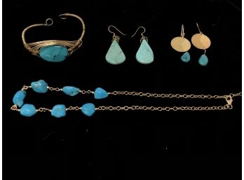 Turquoise Bracelet, Necklace And Earrings
