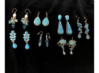 Drop Earrings, Turquoise And Array Of Blues  Incl Sterling Silver