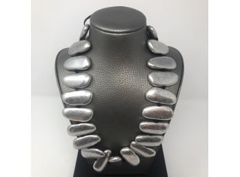 Striking Silver Beaded Necklace - Signed CN