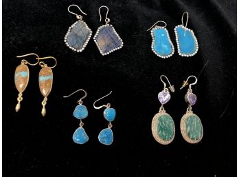 5 Unique Pairs Of Drop Earrings, Incl. Sterling Silver And Charles Albert