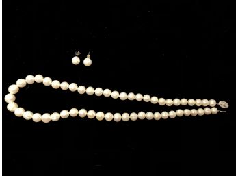 9mm Fresh Water Pearl Necklace And Faux Pearl Studs