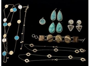 Assortment Of Beautiful Stones, Beads, Glass, And Sterling