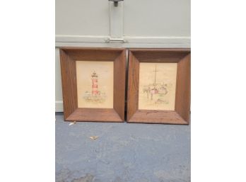 Pair Of Maritime Wood Framed Paintings