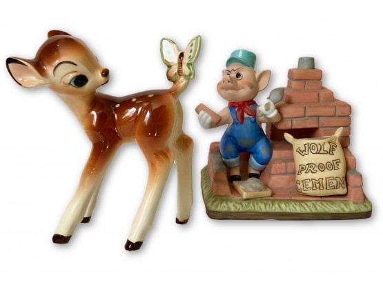 Disney's Three Little Pigs Music Box & Bambi Figurine