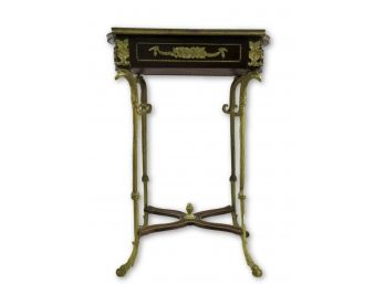 Antique Inlaid Brass End Table