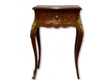 Antique Marquetry Table W/ Inlaid Wood Side Table