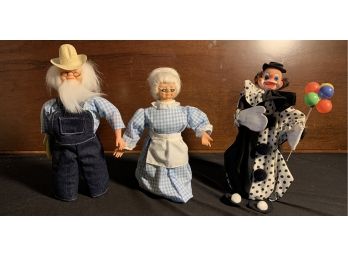 Vintage Rubber Faced Farmer & Clown Dolls
