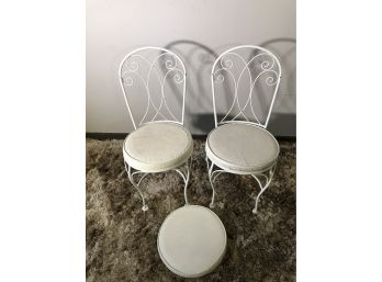Pair Of Vintage Iron Bistro Style Chairs With One Extra Cushion