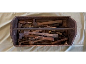 Antique Wood Tool Box And Assorted Antique Hand Tools