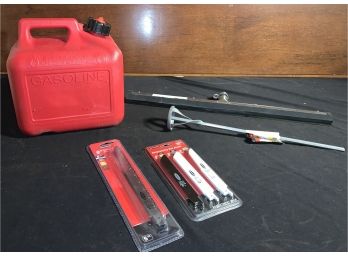 Garage Item Lot Gas Can, Paint Mixer, Reciprocating Saw Blades And More.