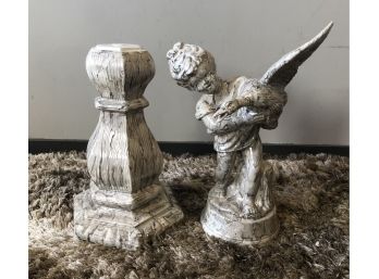 Ceramic Cherub And Ceramic Pedestal