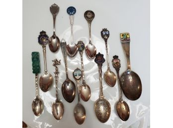 Lot Of 13 Sterling Silver (11)  & 800 Silver (2) Souvenir Travel Spoons