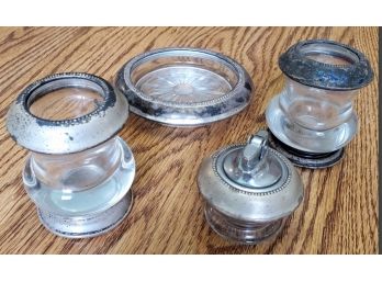 Vintage Frank M Whiting Sterling Silver & Glass Cigarette Lighter & 2 Cigarette Holders. Plus An Ashtray