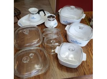 Corning Ware Blue Flowers & White Six Piece Set PLUS 11 Glass Lids!