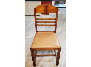 Vintage Wood Side Chair From The 1960s With A Vinyl Seat