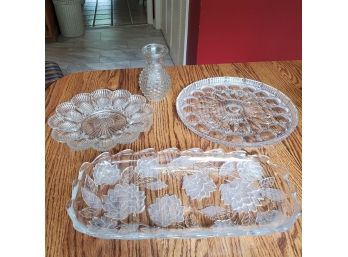 Four Vintage Lovely Cut Glass & Pressed Glass Serving Pieces Lot #2