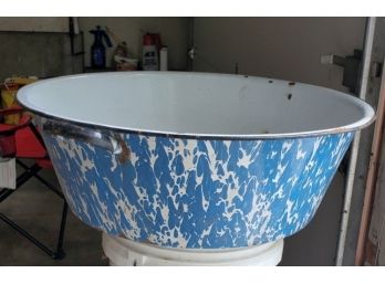 Antique Enamel Coated Metal Wash Tub- For Use Or Antique Decor Wall Hanging