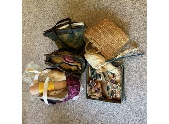 LARGE Lovely Lot Of Sewing Materials & Embroidery Equipment & A Beautiful Hand Stitched Blanket!!!