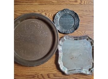 Four Vintage Silver Plate Ceremony Award Trays 1967, 1968, 1969, & 1991