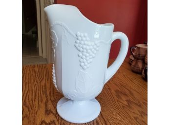 Vintage Milk Glass Grapes & Vines 1/2 Gal Pitcher