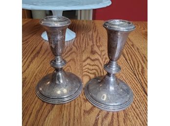 A Pair Of 5 1/4' Tall Empire Sterling Silver Weighted Candlestick Holders