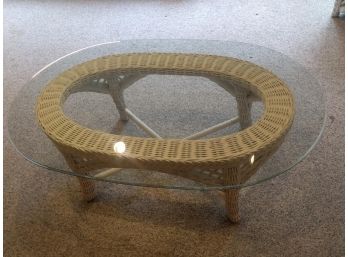 White Oval Wicker Coffee Table With Glass Top