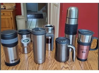 Lot Of Seven Insulated Metal Coffee / Beverage Travel Mugs. Two Are THERMOS!