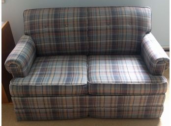 Plaid Patterned Couch With Folding Pull Out Bed By Stearns & Foster