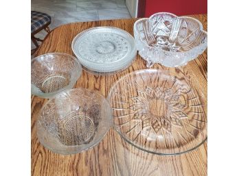 Vintage Cut Glass & Pressed Glass Serving Dishes - Most Beautiful Cut Bowl Of The Auction! Serving Glass Lot 3