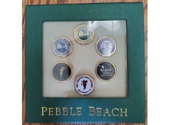 Pebble Beach Golf Ball Marker Set Of Six & A Fun Golf Dice Game (Brand New)