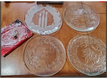 Five Mikasa Holiday Glass Serving Plates