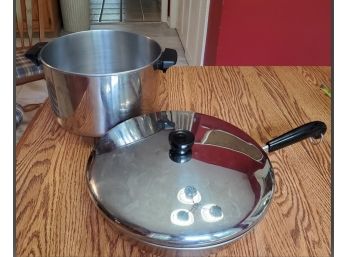 Two Paul Revere Cooking Pans 12' Frying/ Saute Pan & 8 Qt Sauce Pan