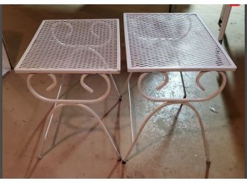 Two Metal Patio Tables Painted White