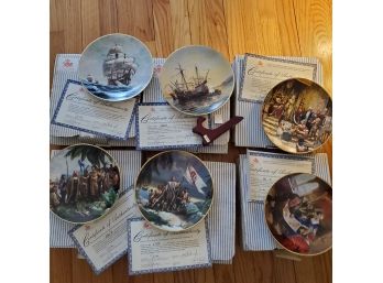 Six Collectors' Plates Of Christopher Columbus- His Ships & Meetings With The Queen