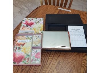 Two New In Box Bridge Card Game Sets One With Silver Plate Card Box