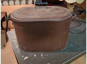 Rounded Brown Metal Chest With Wooden Handles