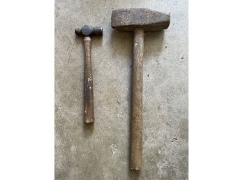 Two Antique Hammers: One Petite Odd Shaped & One Sledge