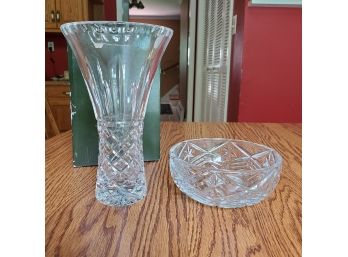 Two Fine Irish Crystal Items: A Blarney Mouth Blown 8' Vase & A Galway Candy Dish