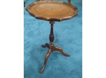 Lightweight Carved Round Wooden Side Table With Painted Leather Top