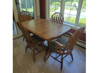 Solid Wood Kitchen Table By Dinaire Of Buffalo, NY With 4 Cushioned Seat Arrow-back Chairs: 2 Are Arm Chairs