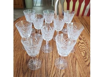 Set Of Ten Waterford Claire Pattern White Wine Glasses Gothic- Etched Waterford On The Bases