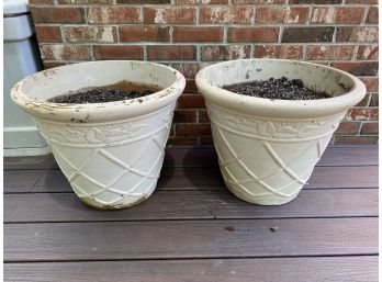 Composite Planters W Raised Design - A Pair 1 Of 2